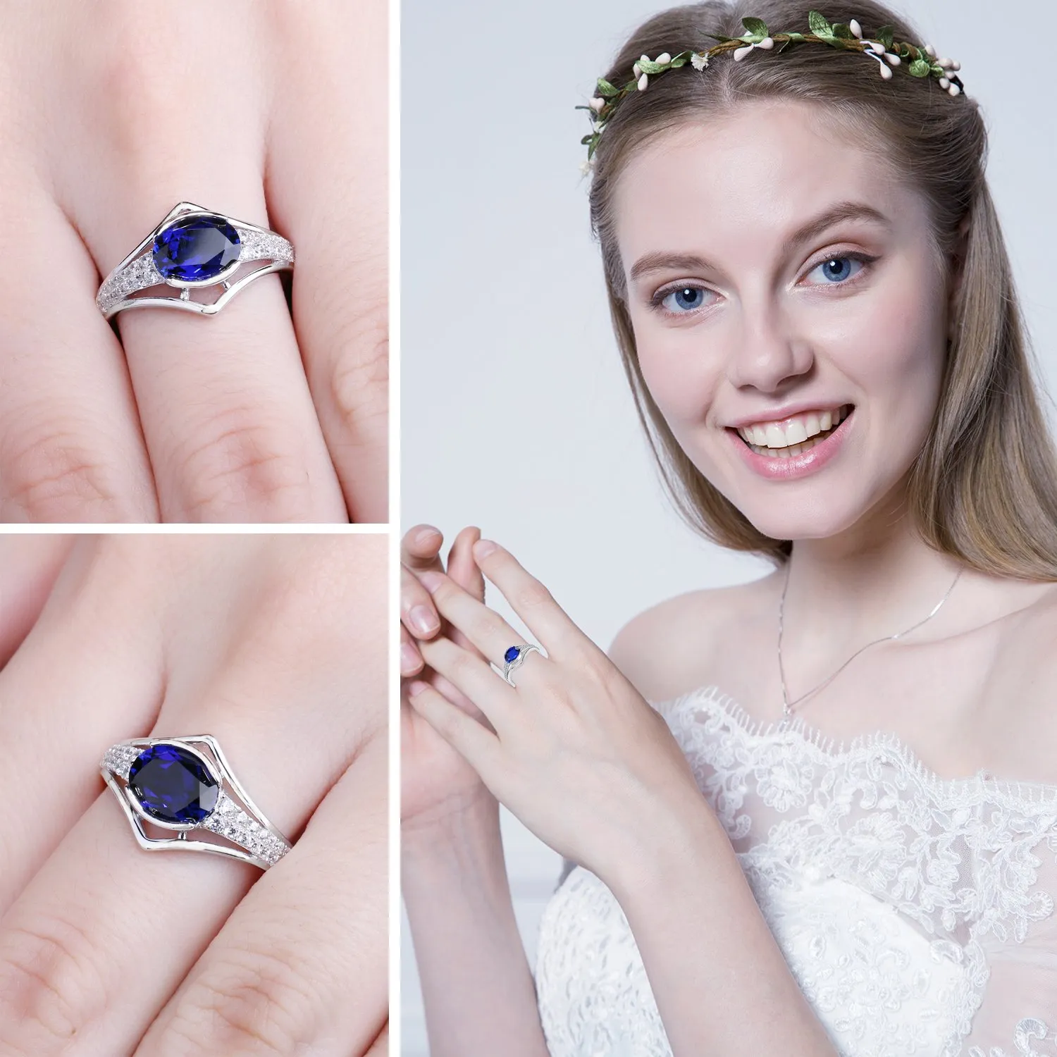 JewelryPalace Anello Zaffiro Blu Ovale 1.9ct Argento 925 Misura 9.5