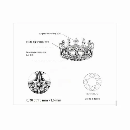 JewelryPalace Corona Stella Gotica anello argento 14.5
