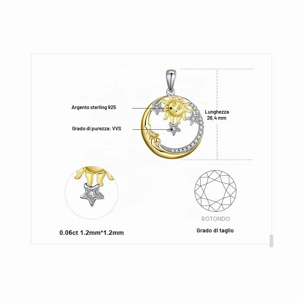 JewelryPalace Sole Luna Stelle Vintage collana dorata 45cm zirconia