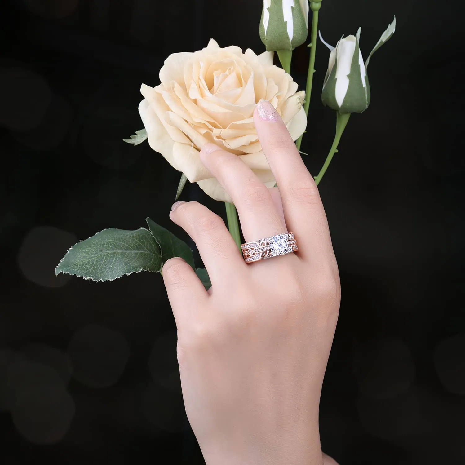 JewelryPalace Infinito anello fidanzamento argento zirconia oro rosa