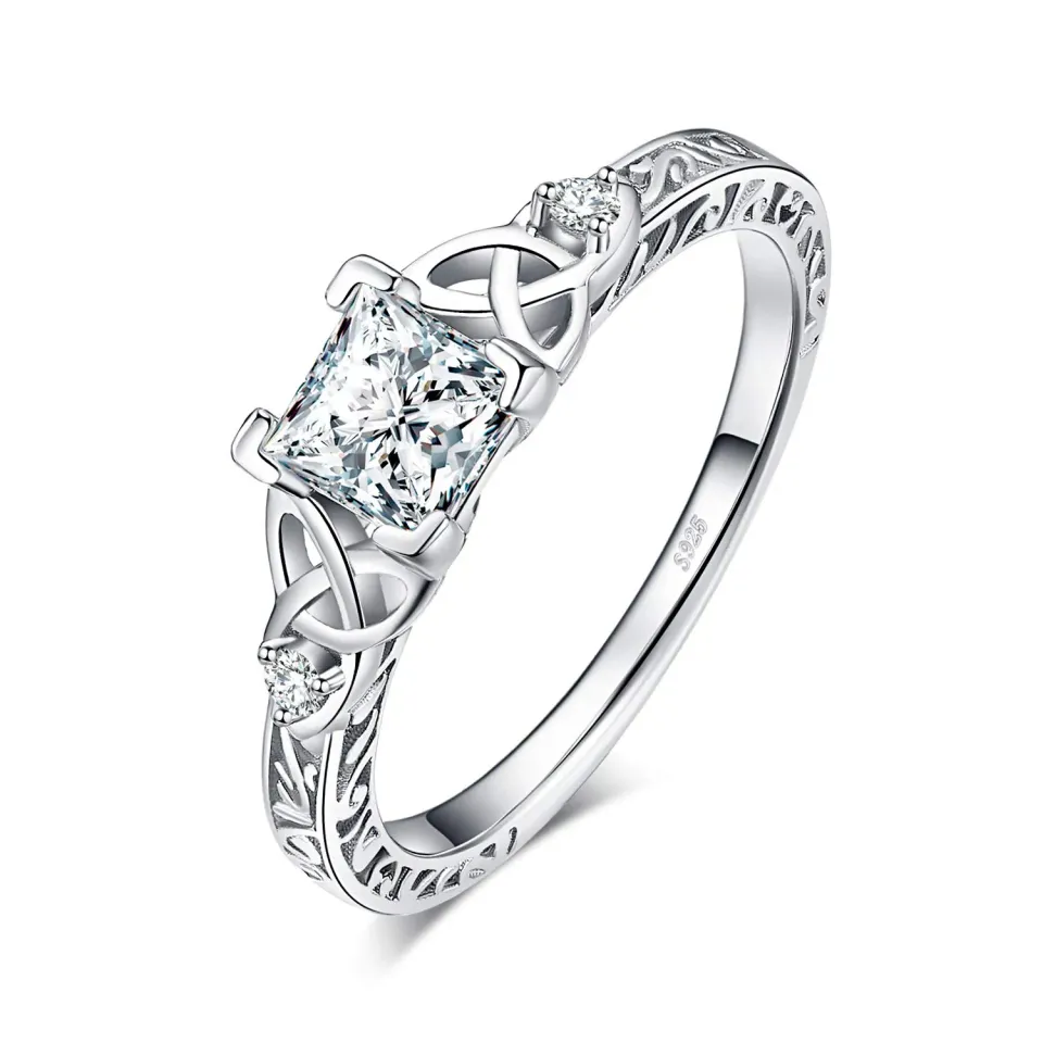 JewelryPalace Celtico Solitario anello argento 925 zirconia tre ori