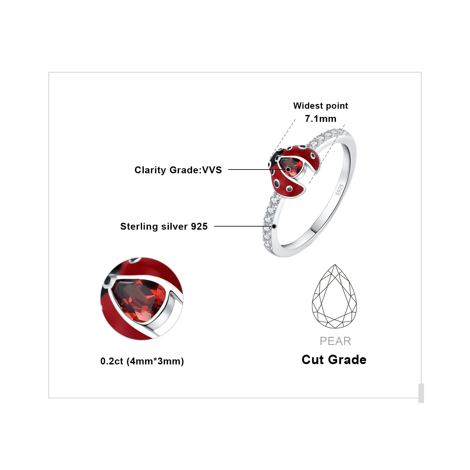 JewelryPalace Coccinella anello argento granato taglio pera