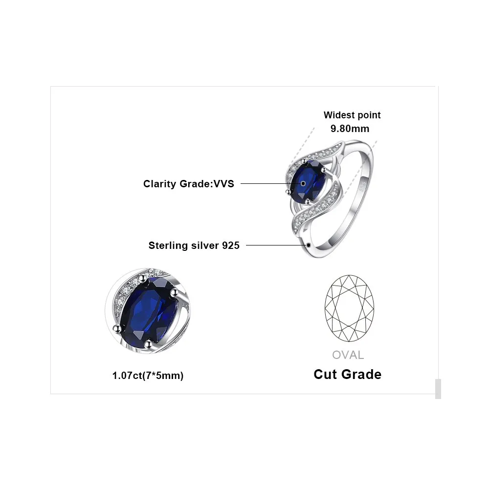 JewelryPalace Solitario anello zaffiro blu ovale 14.5
