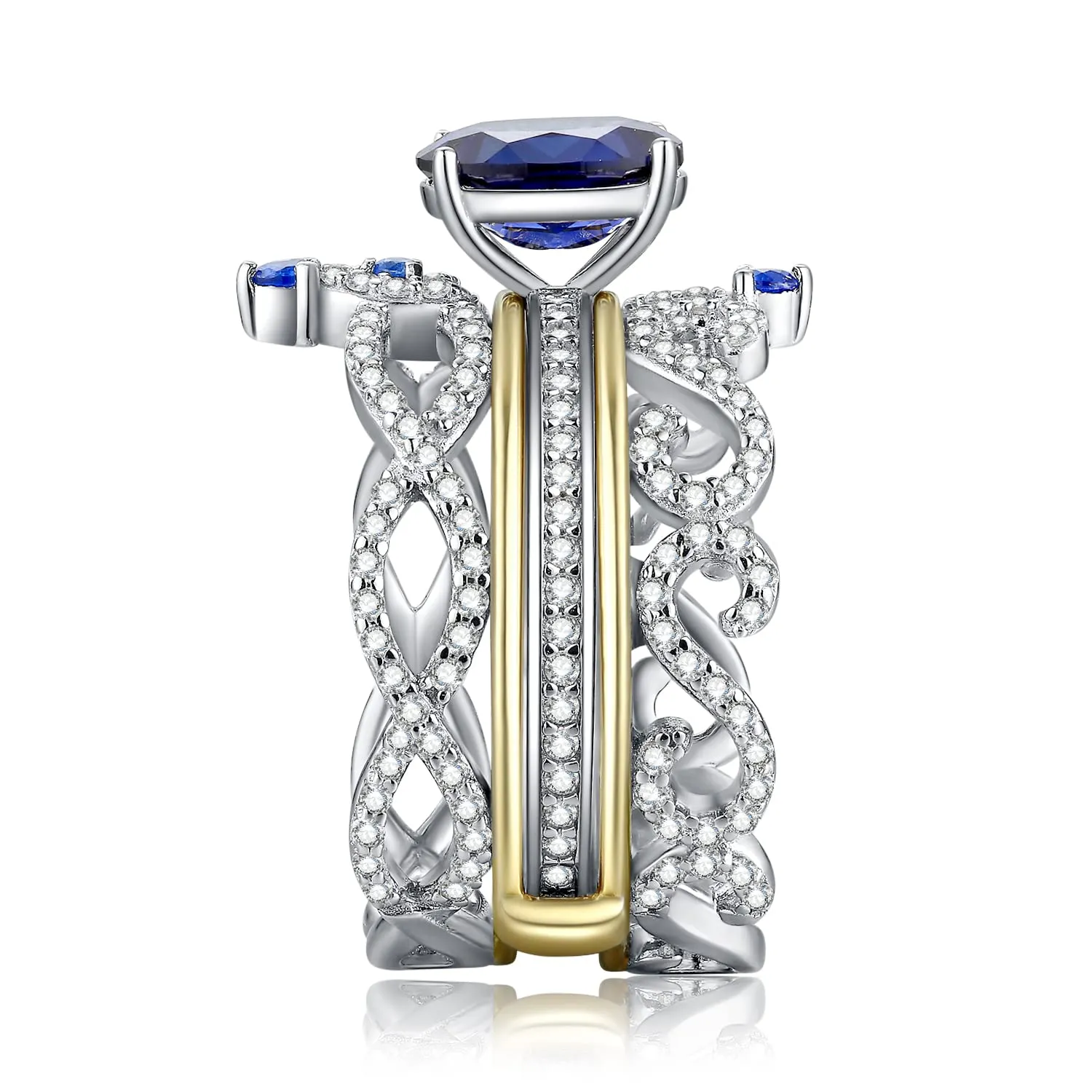 JewelryPalace Corona Ovale anello argento zaffiro blu creato