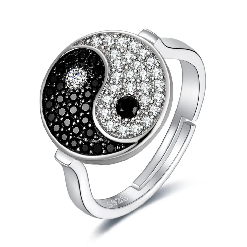 JewelryPalace Yin Yang anello argento spinello nero regolabile