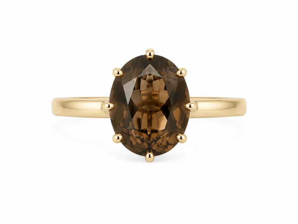 Victoria Jane Smoky Quartz anello oro 9ct quarzo fume