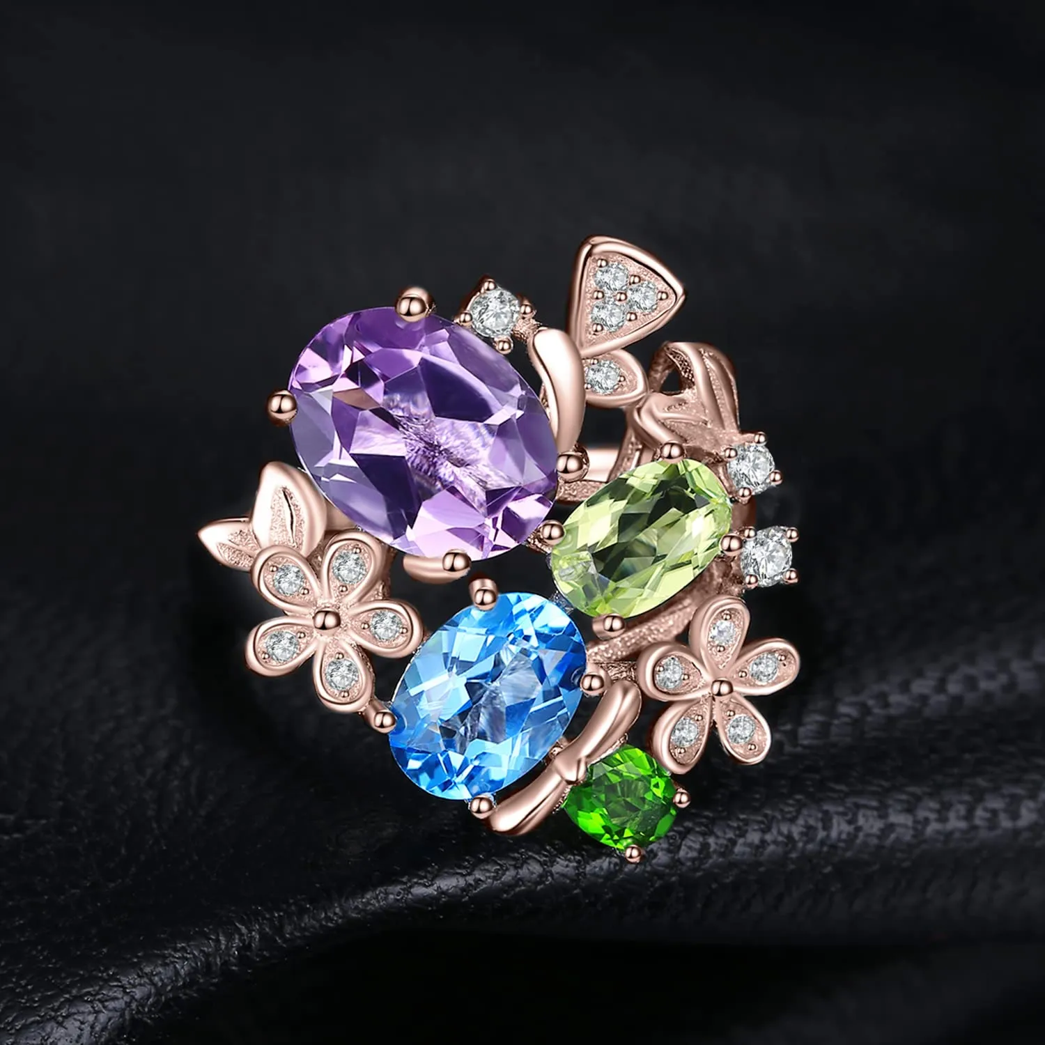 JewelryPalace Fiore anello aperto argento peridoto oro rosa