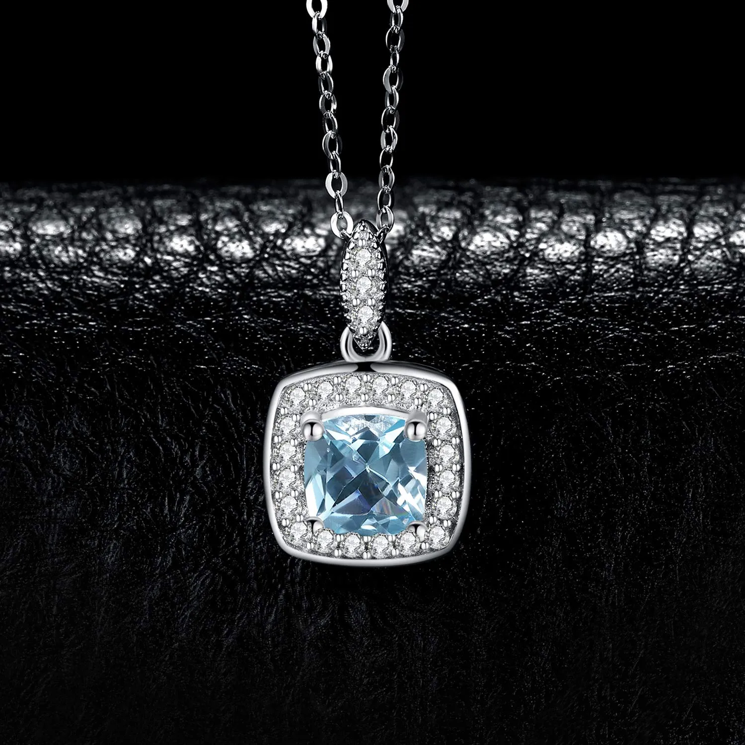 JewelryPalace 1.2ct Halo Collana Topazio Azzurro Argento 45cm