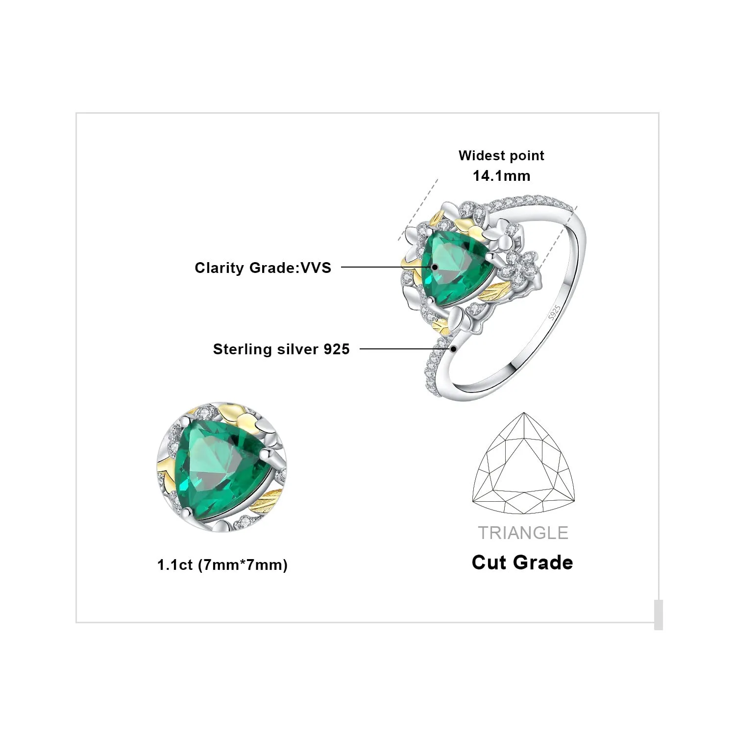 JewelryPalace 1.5ct Anello Argento 925 Smeraldo Verde Triangolo