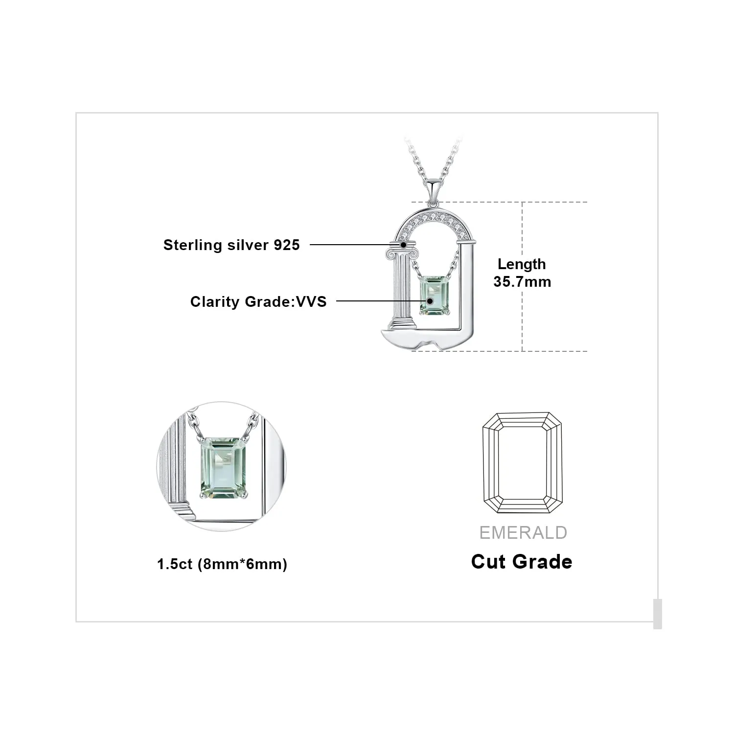 JewelryPalace Architettura Collana Argento 925 Ametista Verde 2ct