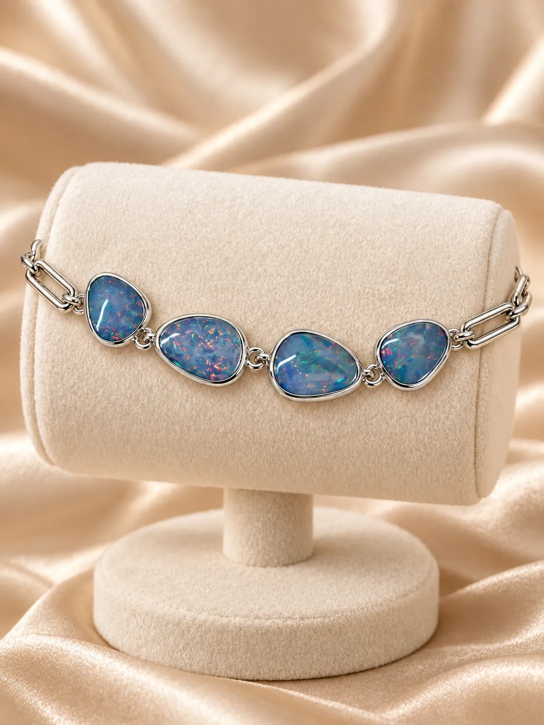 Victoria Jane Rectangle Link bracciale opale maglie argento