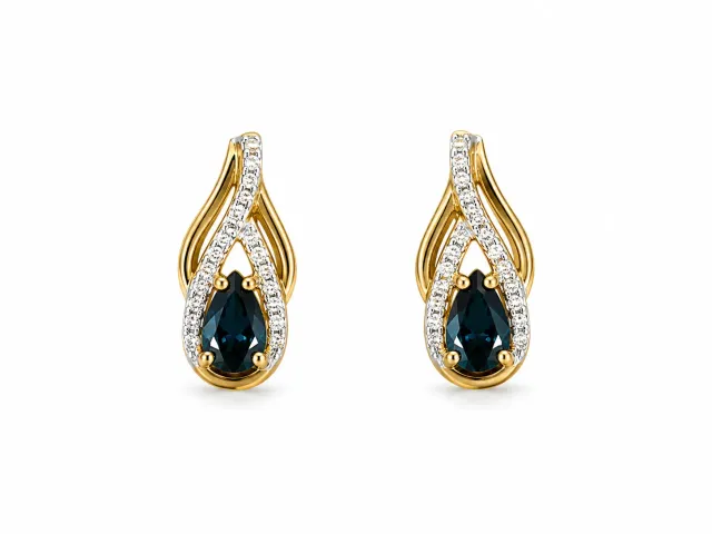Victoria Jane Pear Sapphire orecchini oro 9ct zaffiro lobo