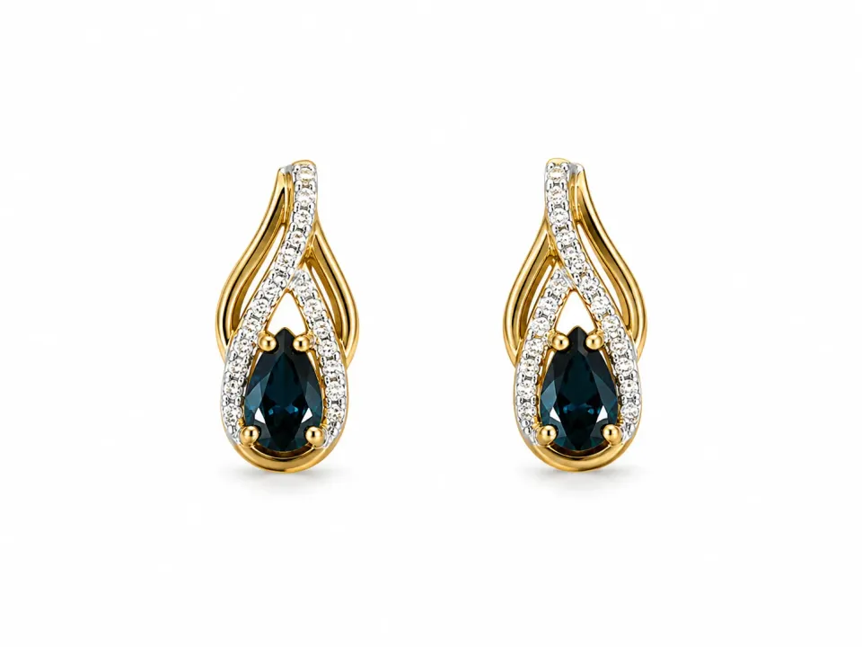 Victoria Jane Pear Sapphire orecchini oro 9ct zaffiro lobo