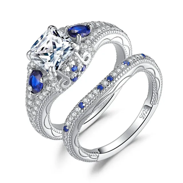 JewelryPalace Vintage Corona Anello Argento 925 Zaffiro Blu