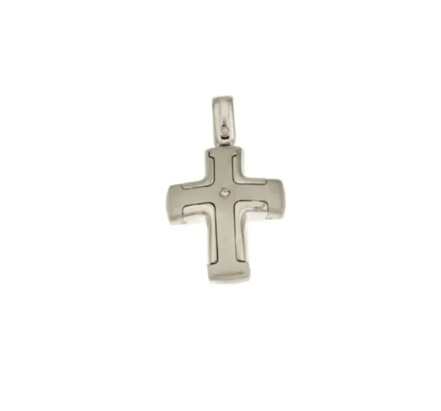 Gioielli Celiento Croce Scatolata ciondolo oro bianco 18 Kt diamantino