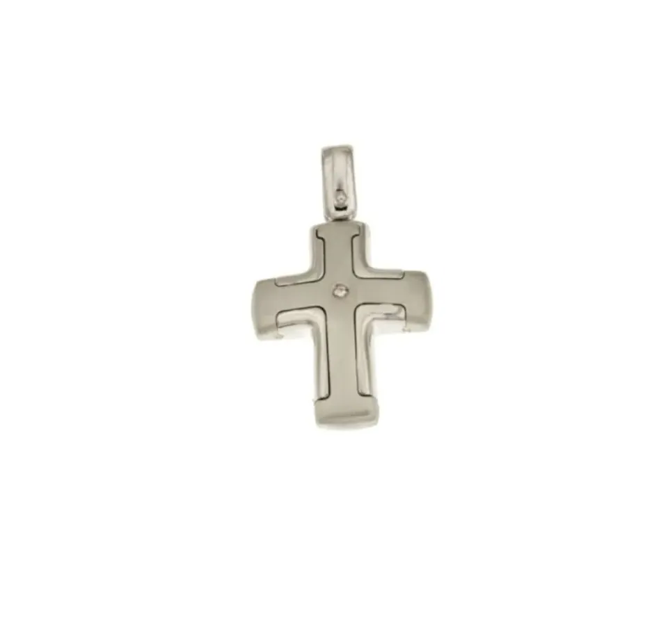 Gioielli Celiento Croce Scatolata ciondolo oro bianco 18 Kt diamantino