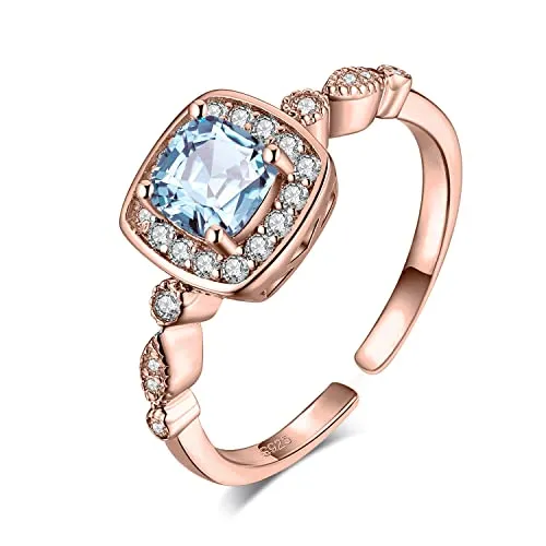 JewelryPalace Halo anello argento rodio topazio azzurro