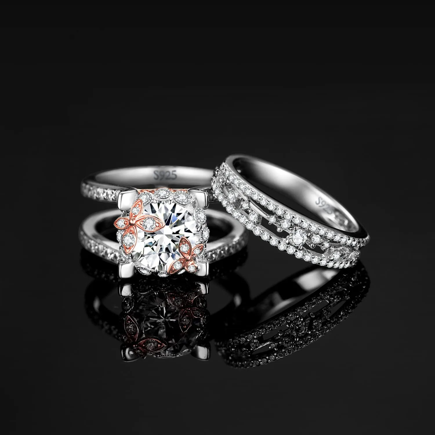 JewelryPalace Vintage Halo anello argento zirconia oro rosa