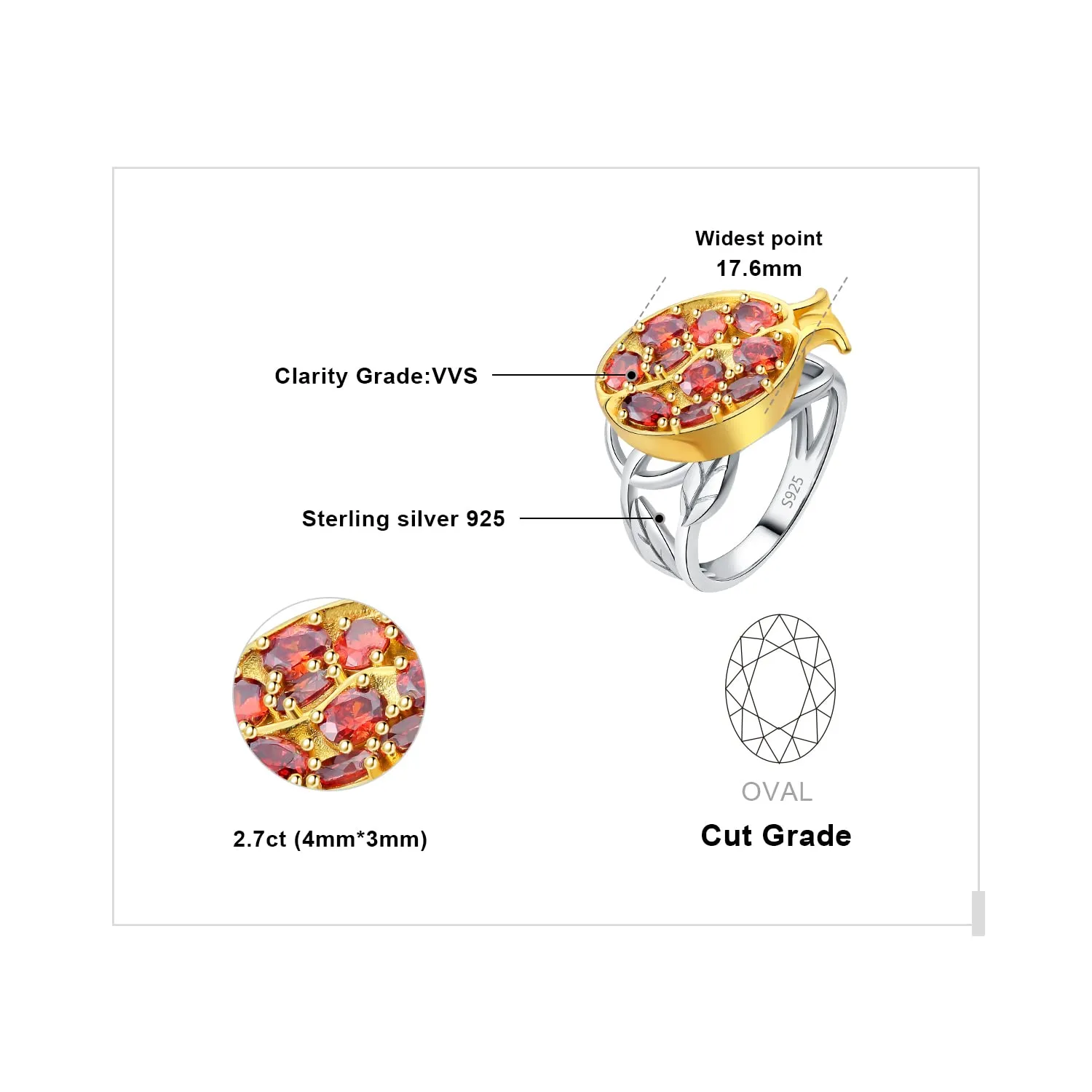 JewelryPalace Melograno 2.7ct anello cocktail zirconia rossa