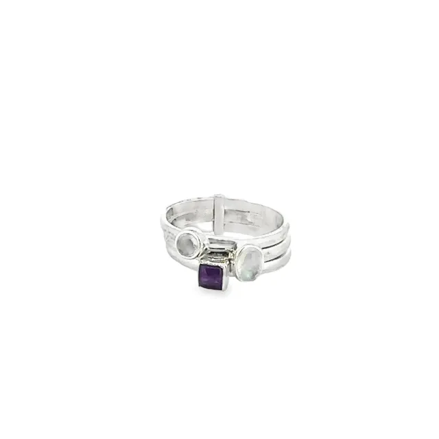 Victoria Jane Colorful Triple Band Moonstone Amethyst anello