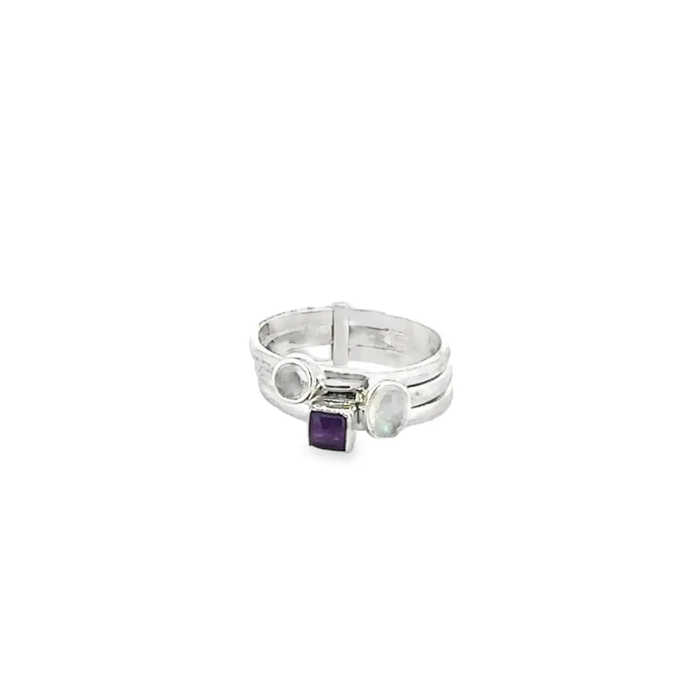 Victoria Jane Colorful Triple Band Moonstone Amethyst anello