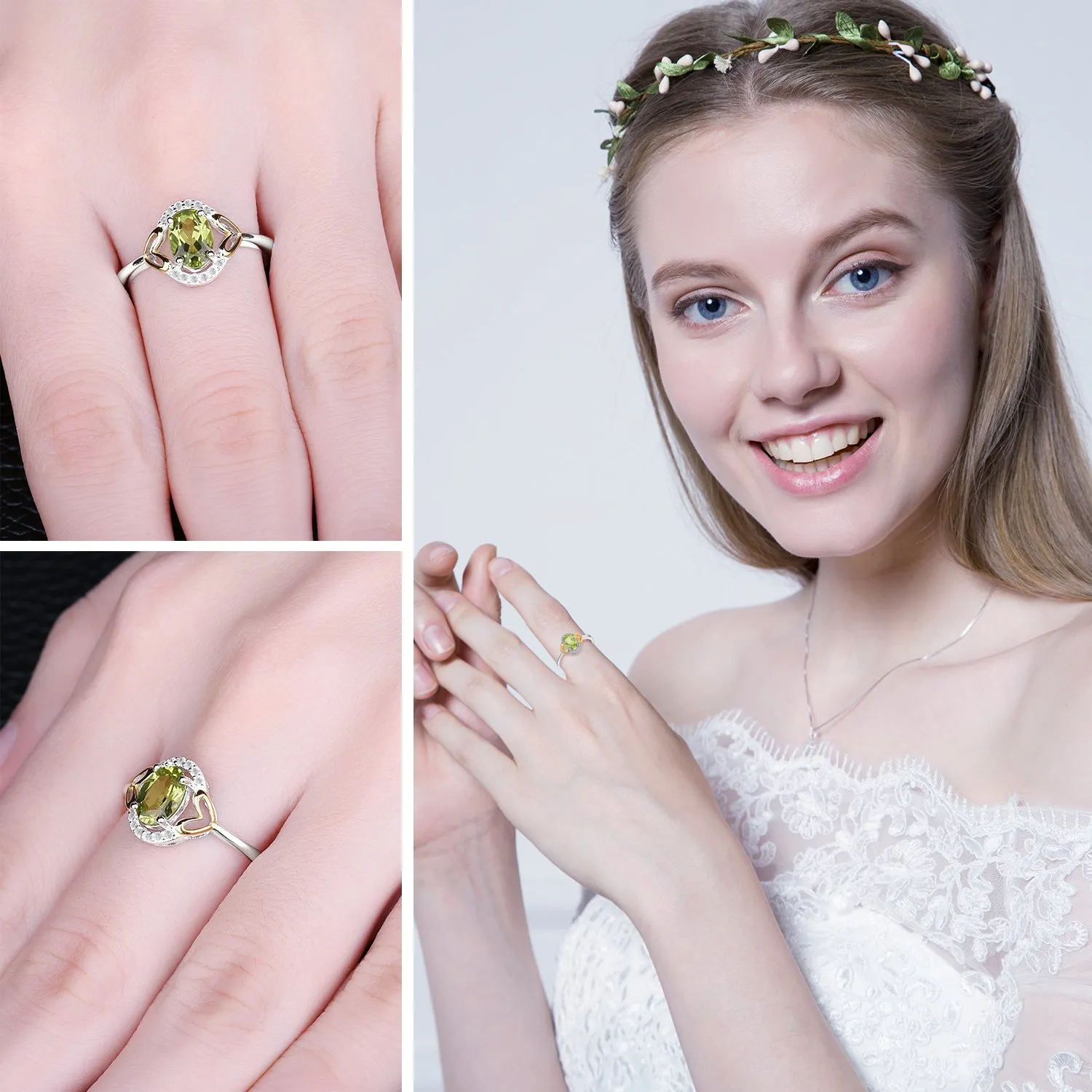 JewelryPalace Solitario anello peridoto verde ovale dorato