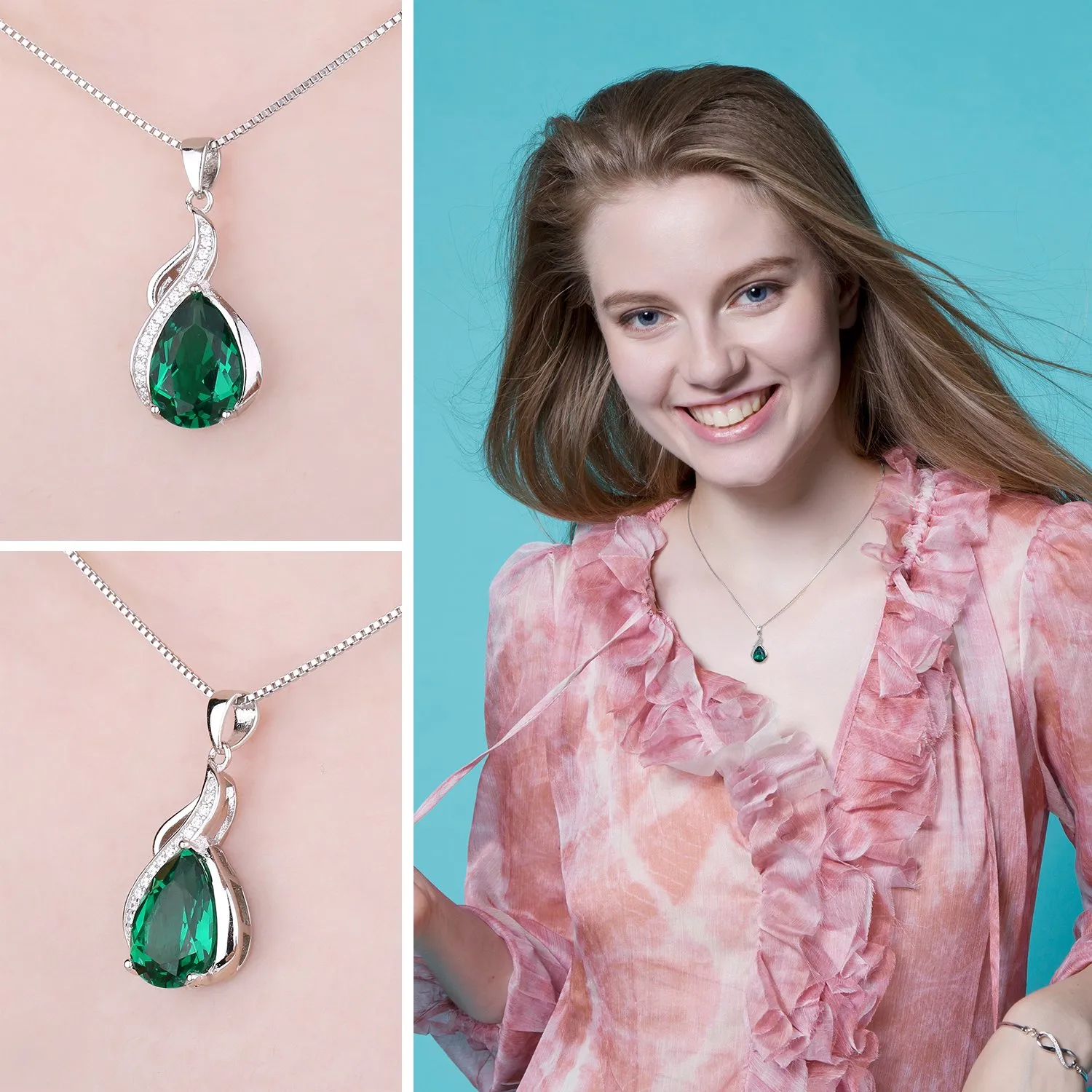 JewelryPalace Goccia 2.8ct Collana Argento Smeraldo 45cm
