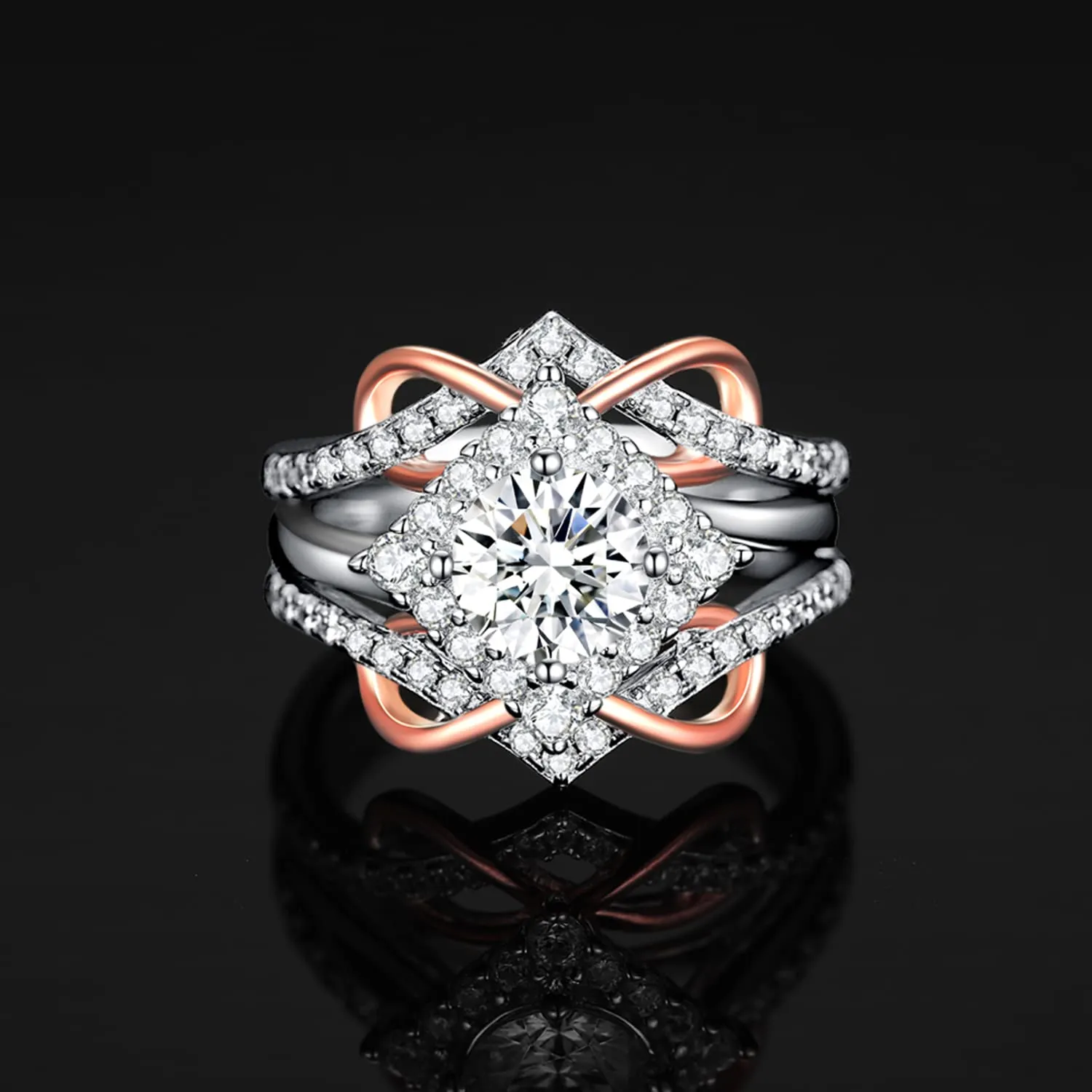 JewelryPalace Halo Vintage Anello Argento 925 Zirconia Rosa