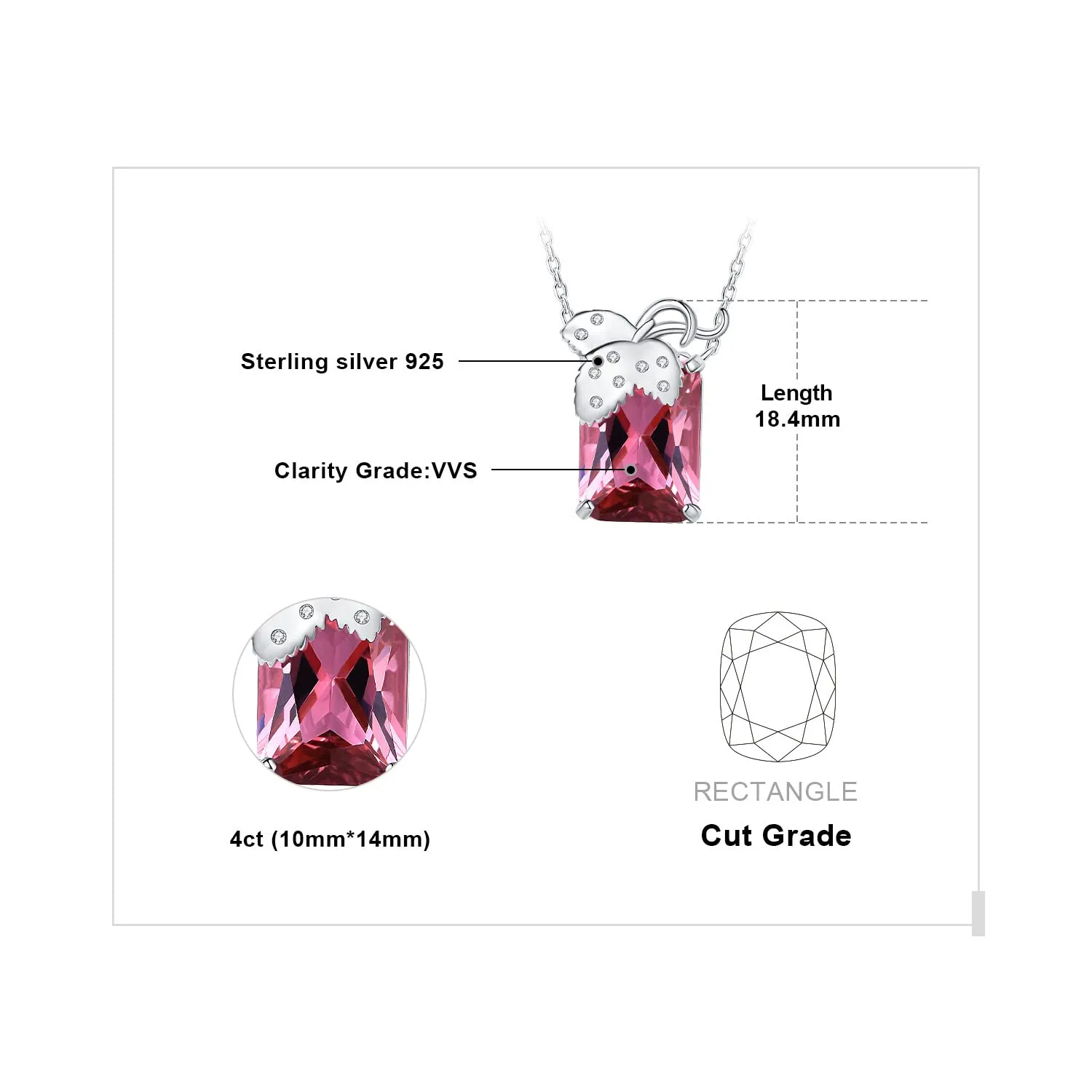 JewelryPalace Fragola 4ct collana argento princess rosa