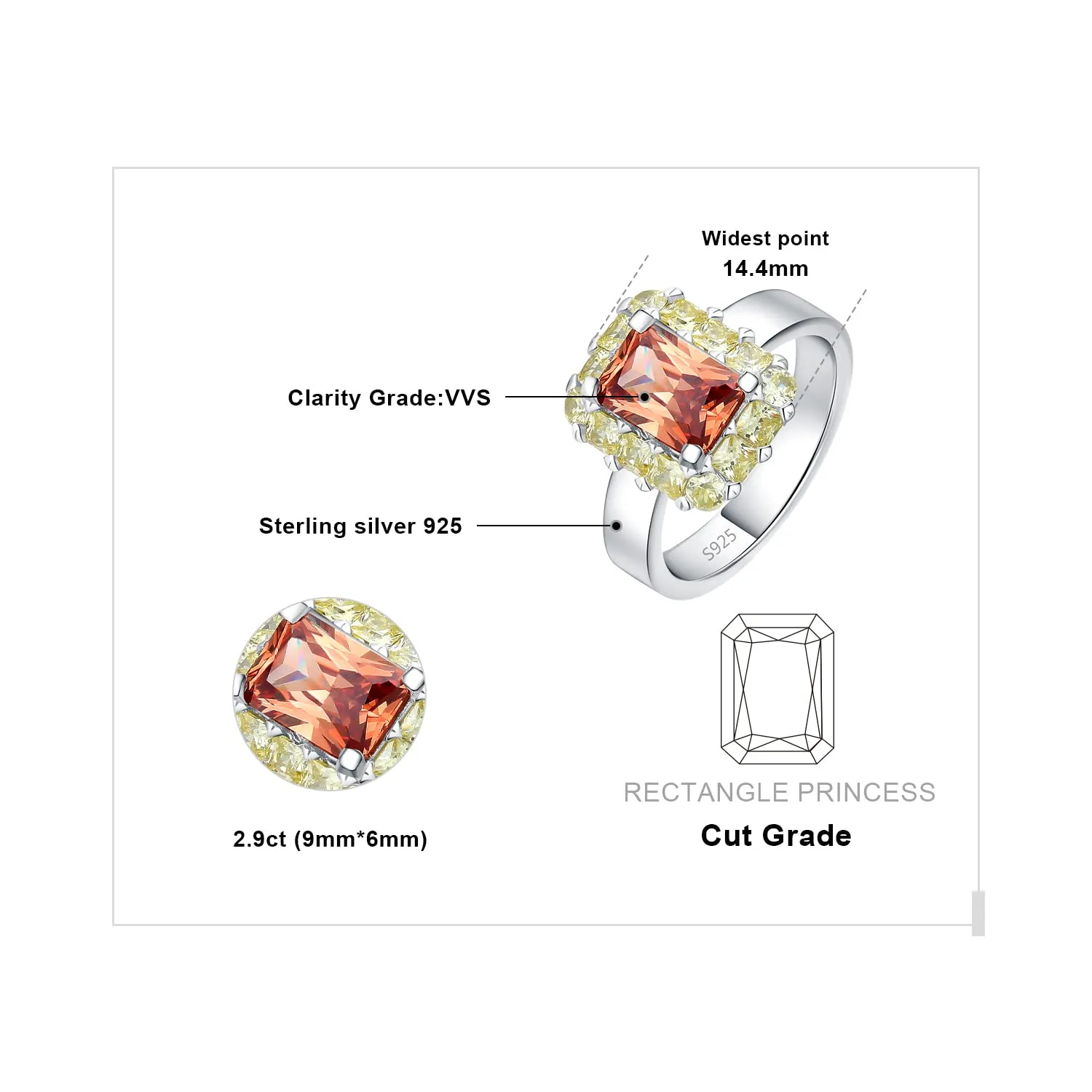 JewelryPalace 3.8ct Ananas anello argento champagne