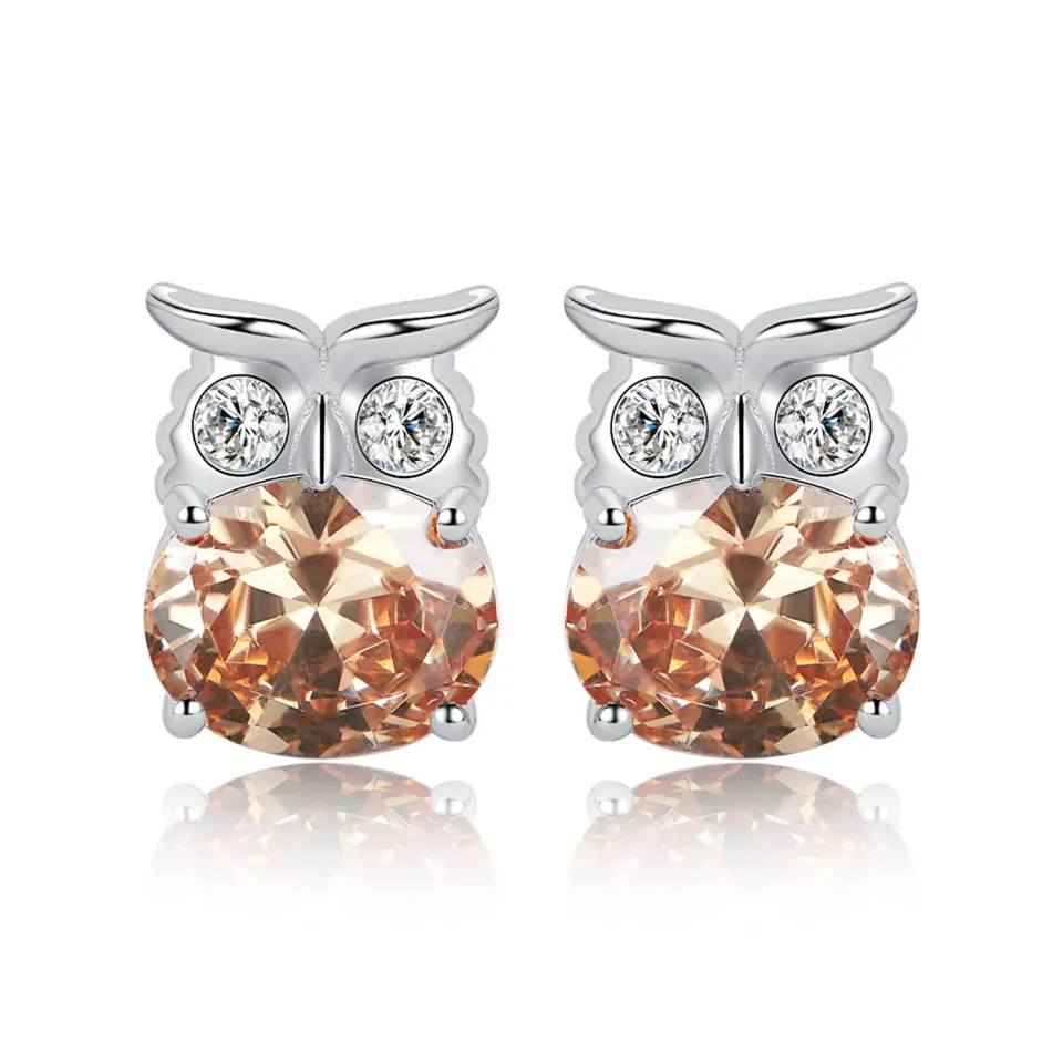 JewelryPalace Gufo orecchini argento zirconia gialla