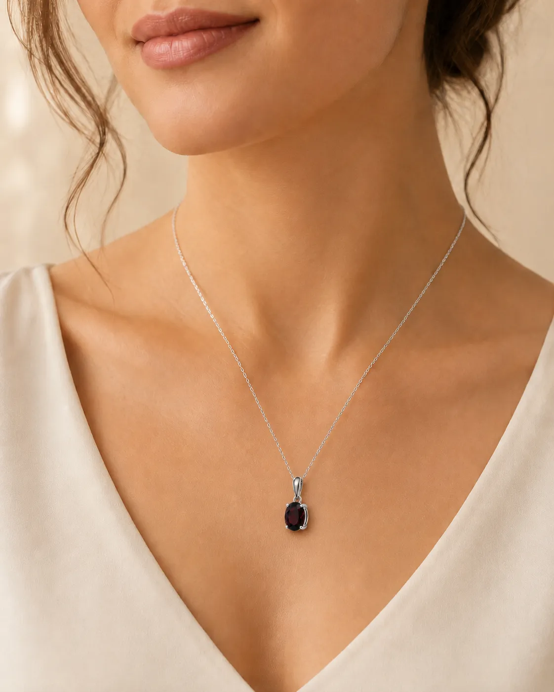 Victoria Jane Chunky Oval ciondolo argento granato