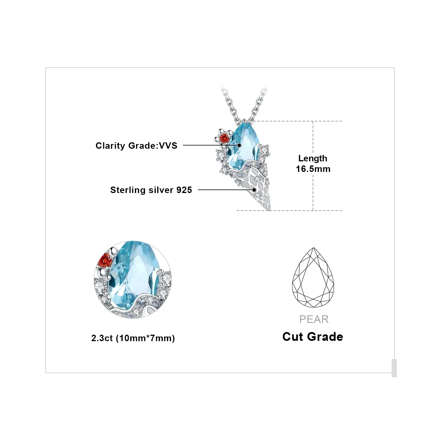 JewelryPalace Gelato 2.3ct collana argento 925 topazio azzurro