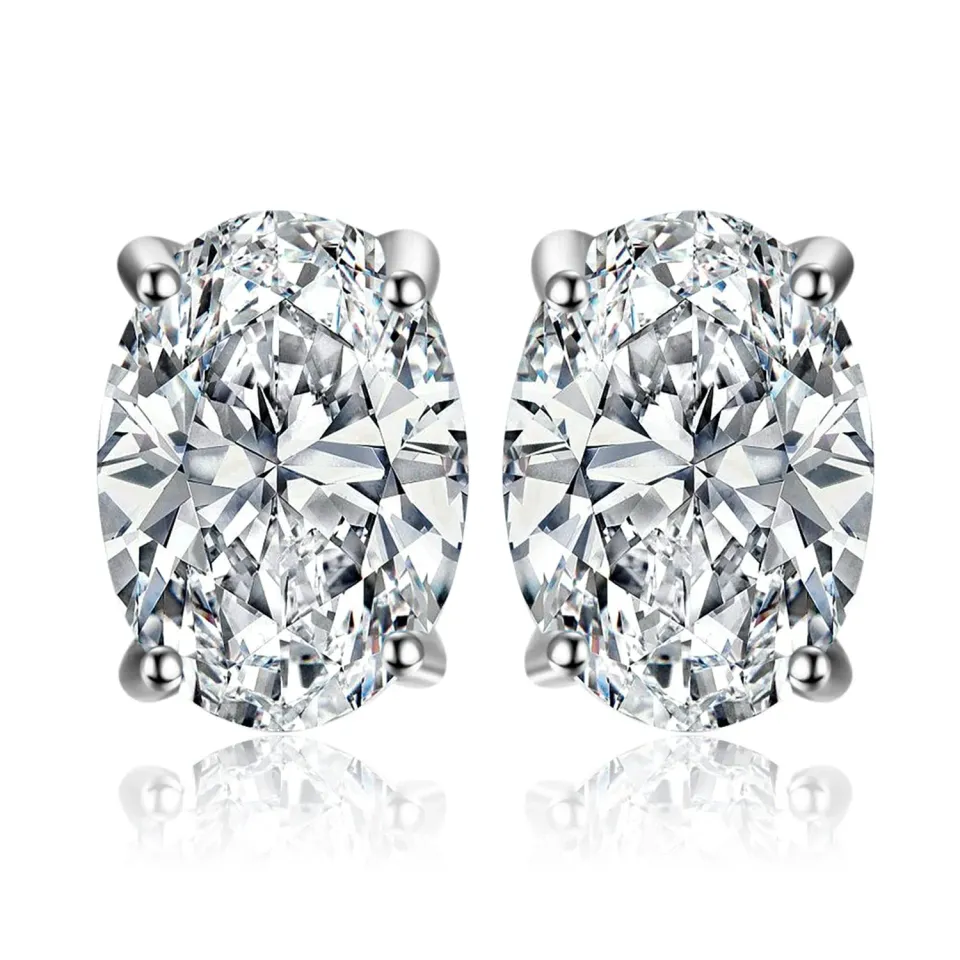 JewelryPalace Moissanite 2ct Orecchini a Bottone Argento 925 Taglio Ovale