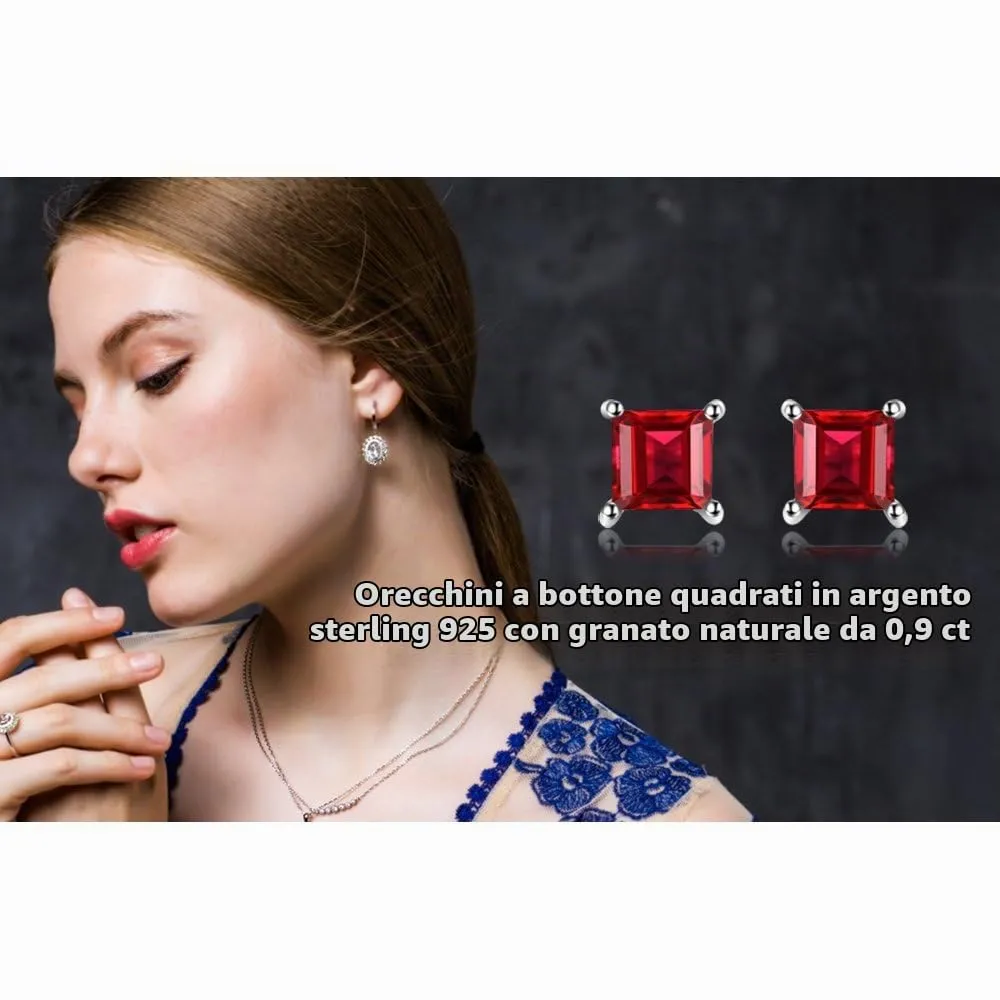 JewelryPalace Orecchini Argento 925 Granato Quadrato Rossi