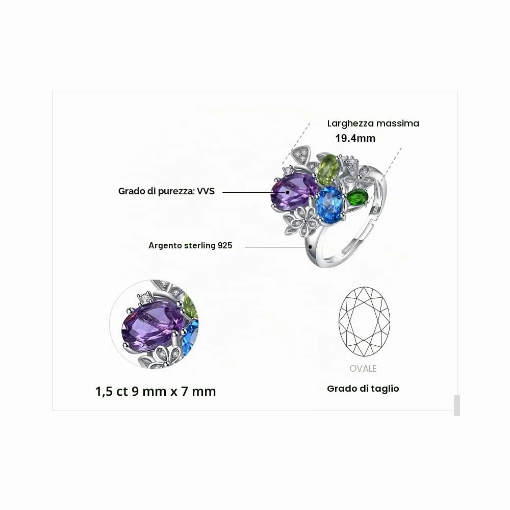 JewelryPalace Naturale Anello Topazio Ametista Peridoto