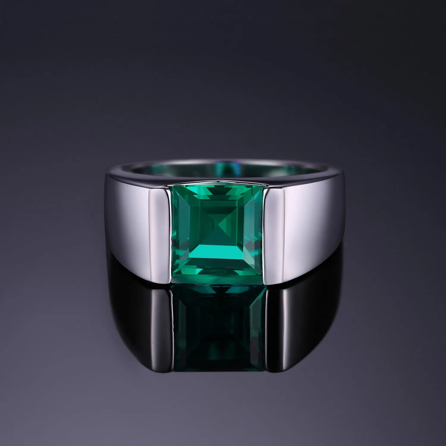 JewelryPalace Anello Uomo Argento 3.3ct Smeraldo Verde Quadrato