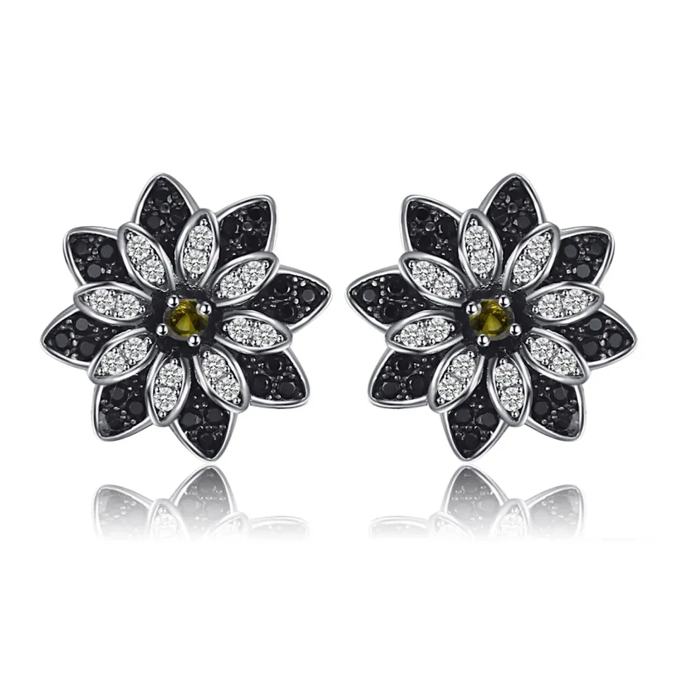 JewelryPalace Fiore orecchini argento spinello nero quarzo