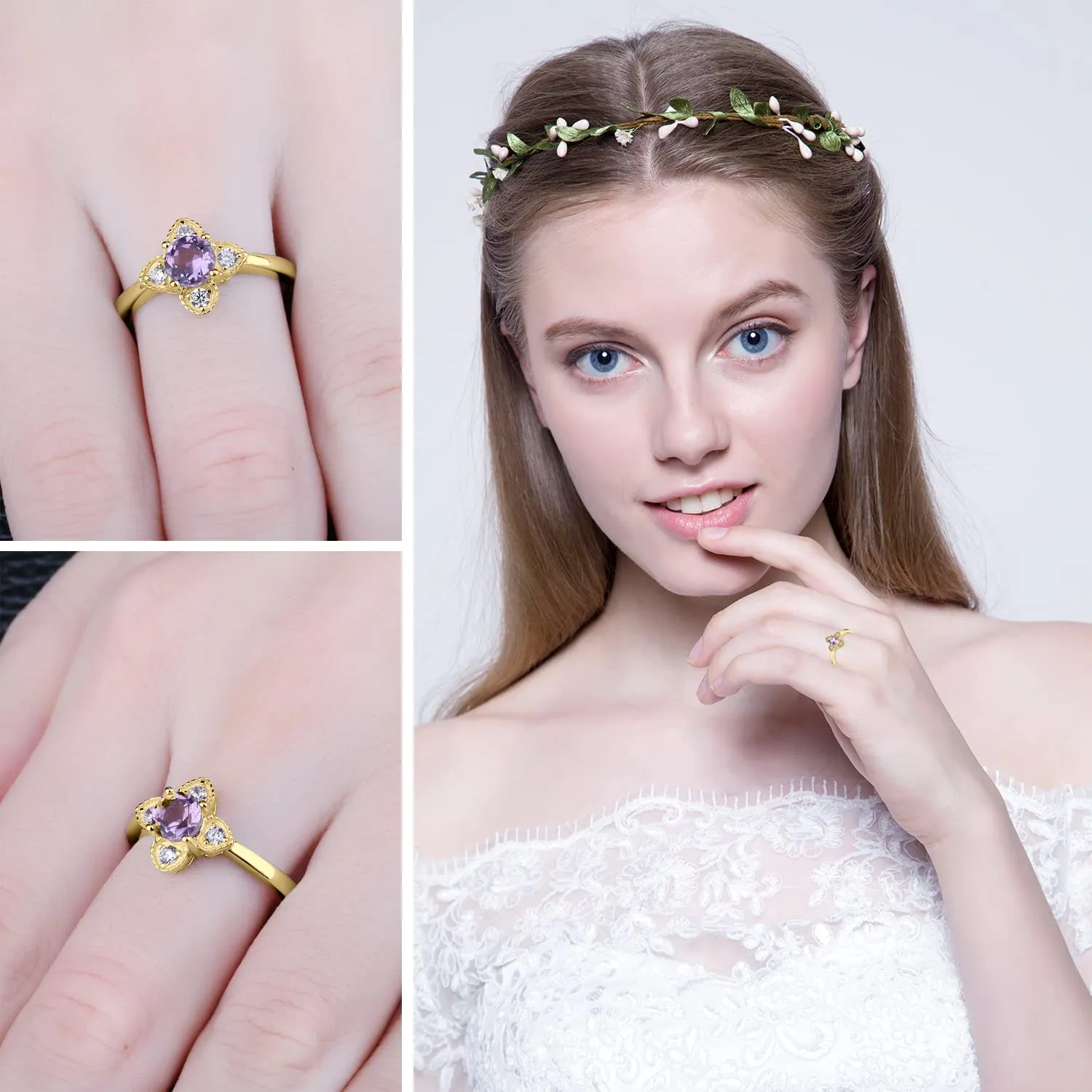 JewelryPalace Fiore Anello Oro Ametista Viola Naturale