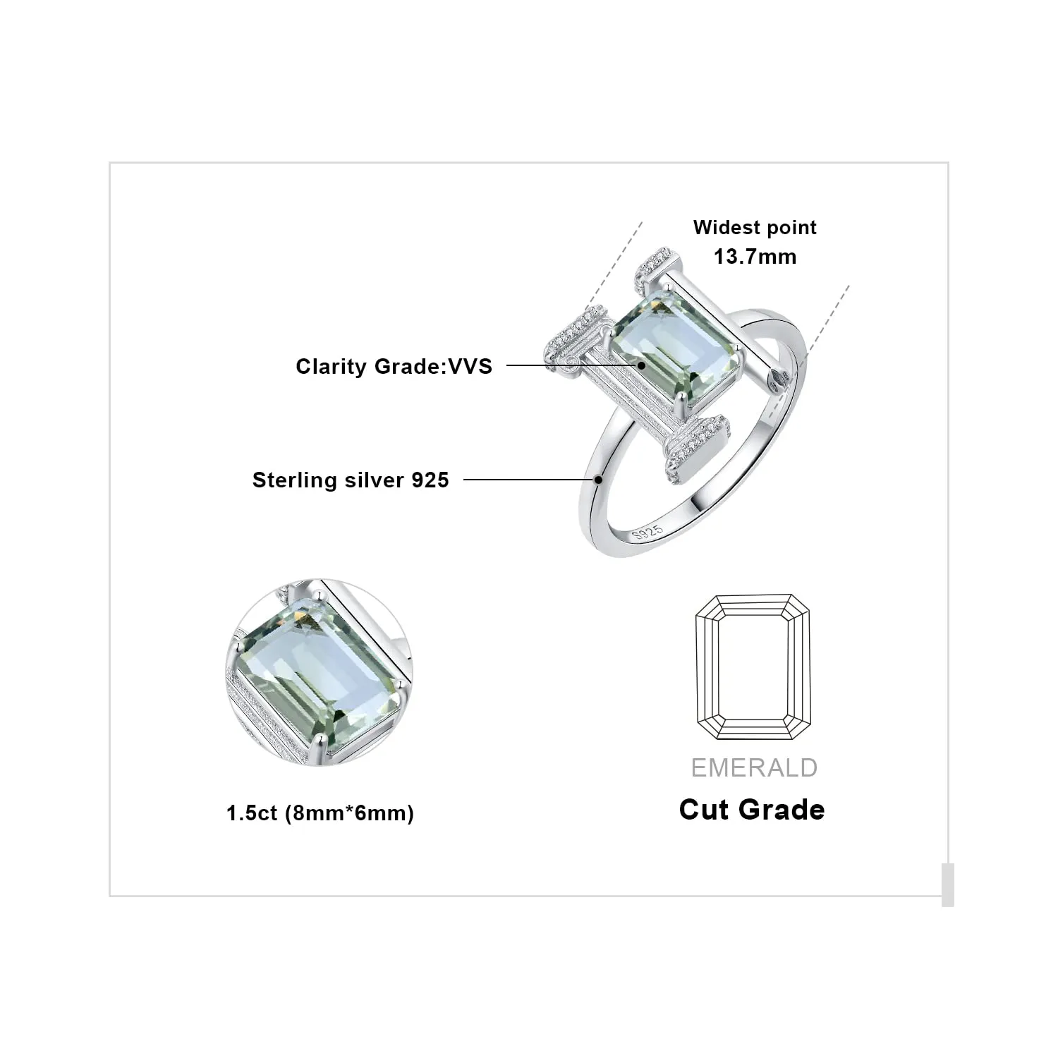 JewelryPalace Architettura anello ametista verde argento taglio smeraldo