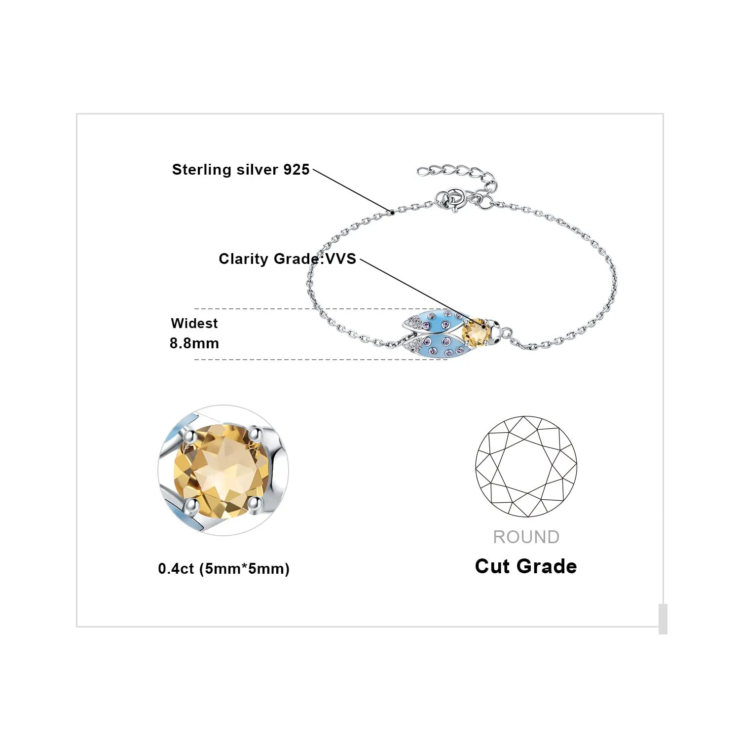 JewelryPalace Cicala 0.6ct bracciale argento citrino giallo