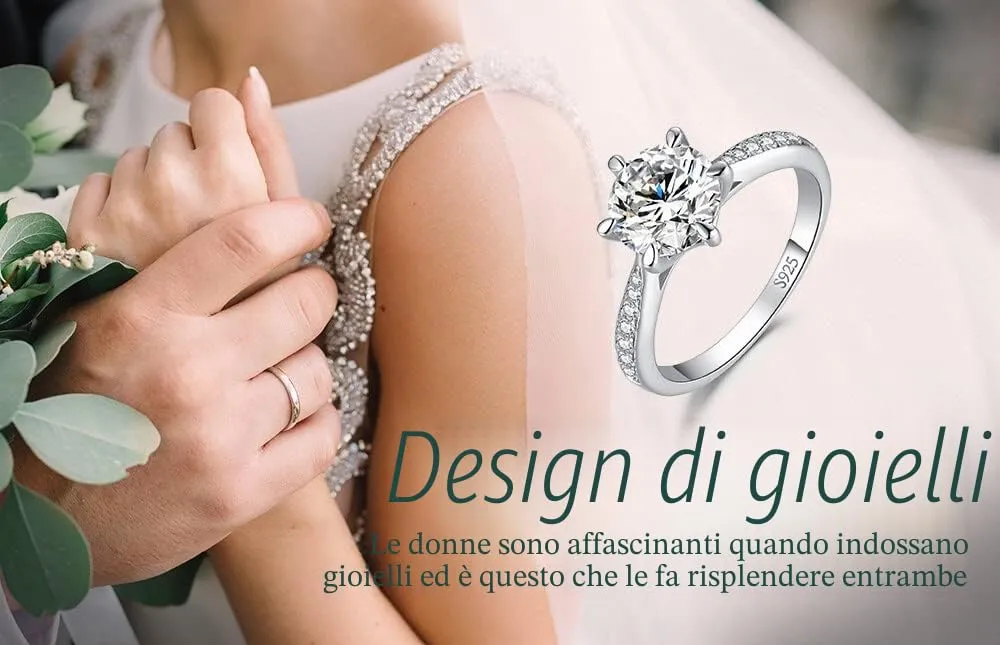 JewelryPalace Classico Solitario Anello Argento 925 zirconia 1ct
