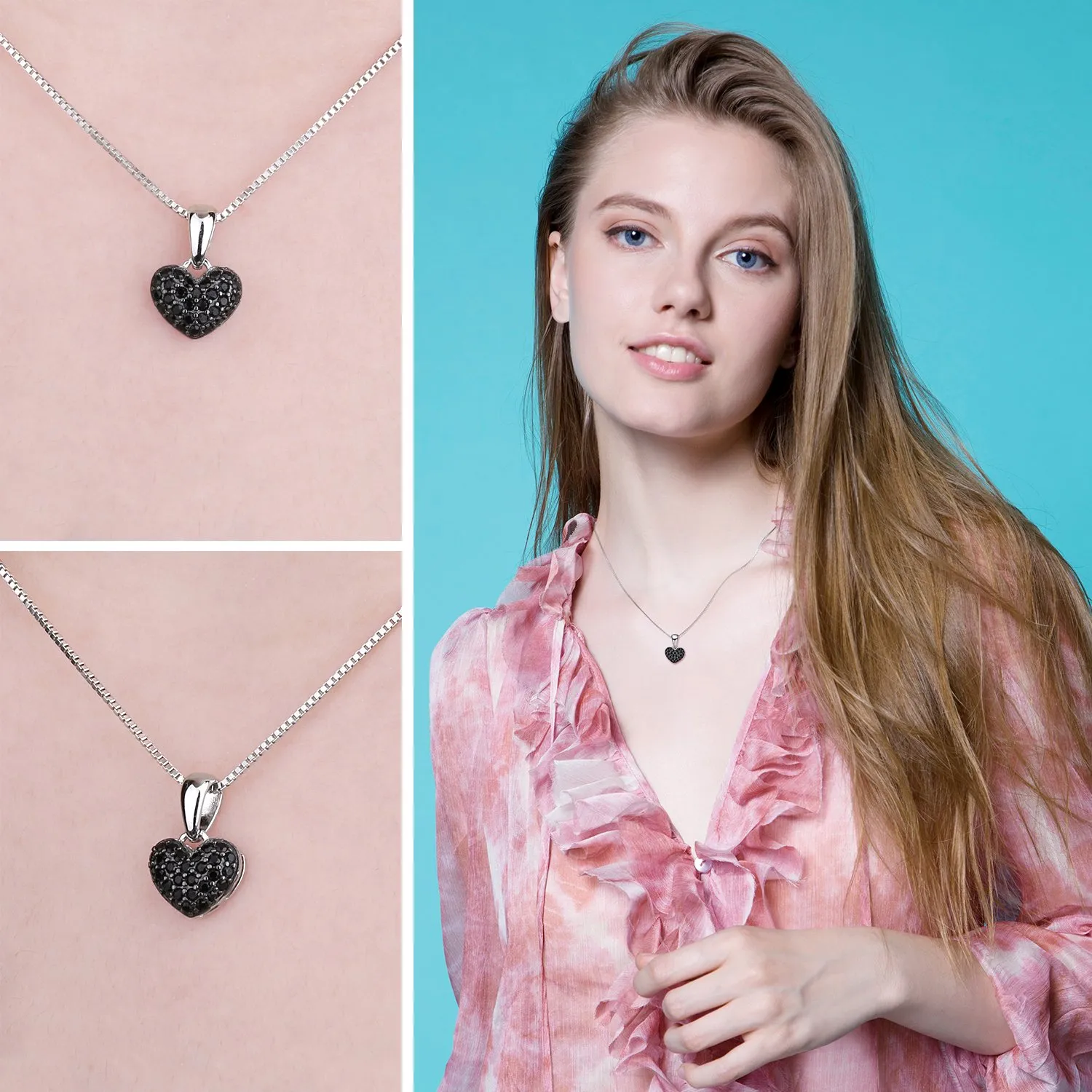 JewelryPalace Cuore 0.14ct Spinello Nero collana argento 925