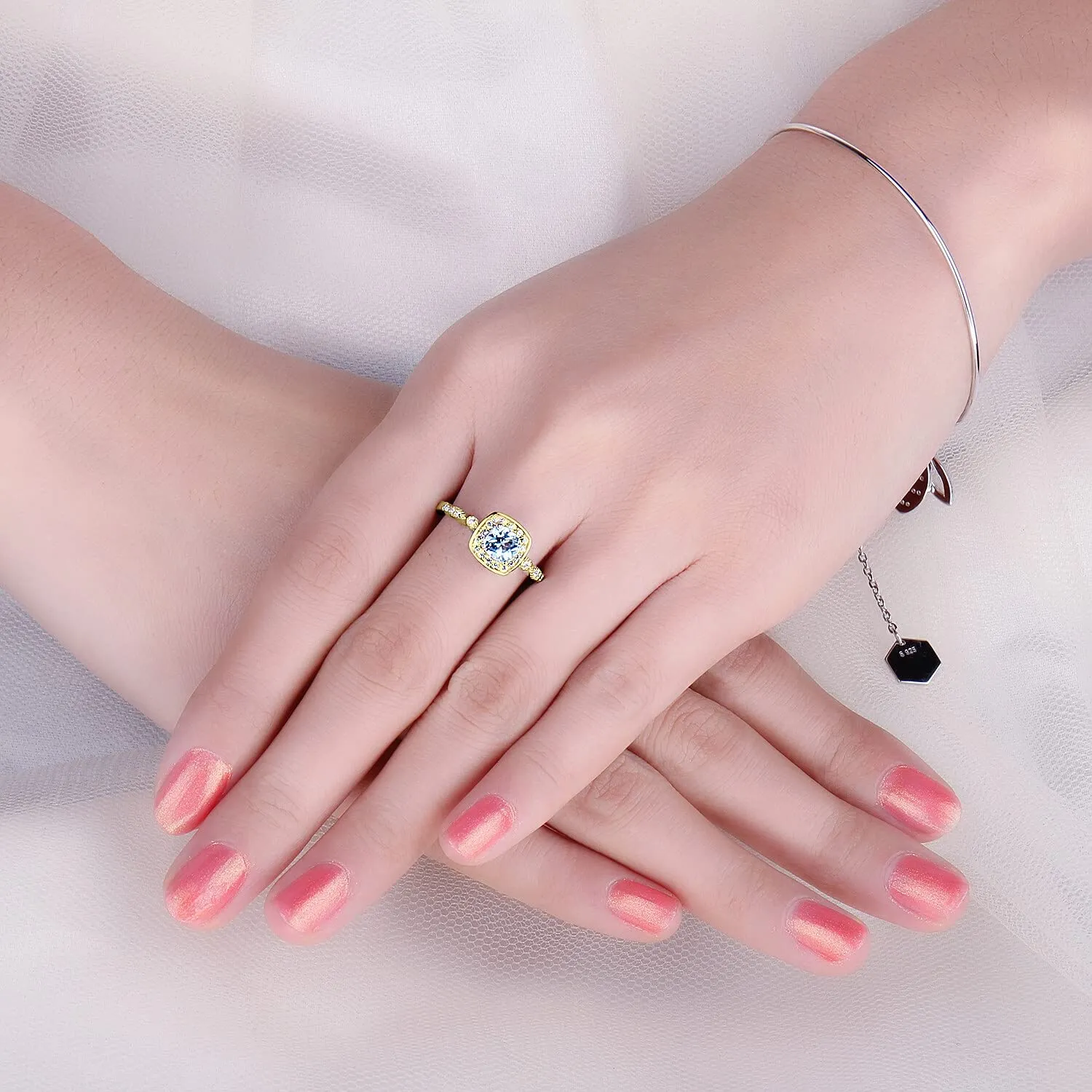 JewelryPalace Halo anello argento placcato oro topazio