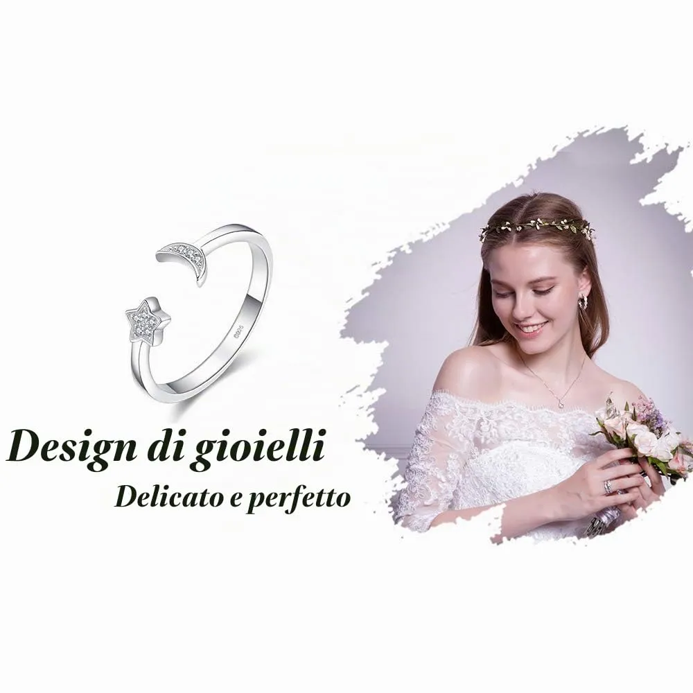 JewelryPalace Luna e Stella anello argento 925 regolabile zirconia