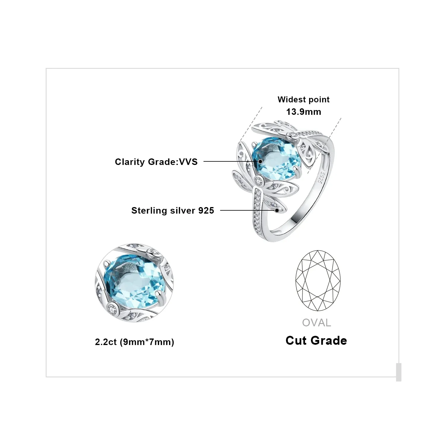 JewelryPalace 3.6ct Libellula anello argento 925 topazio