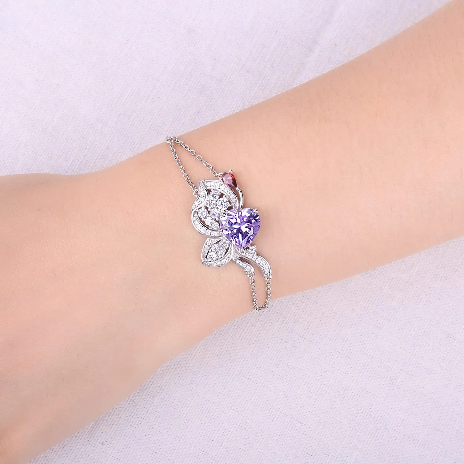 JewelryPalace Farfalla Cuore bracciale argento zirconia viola 8,1ct