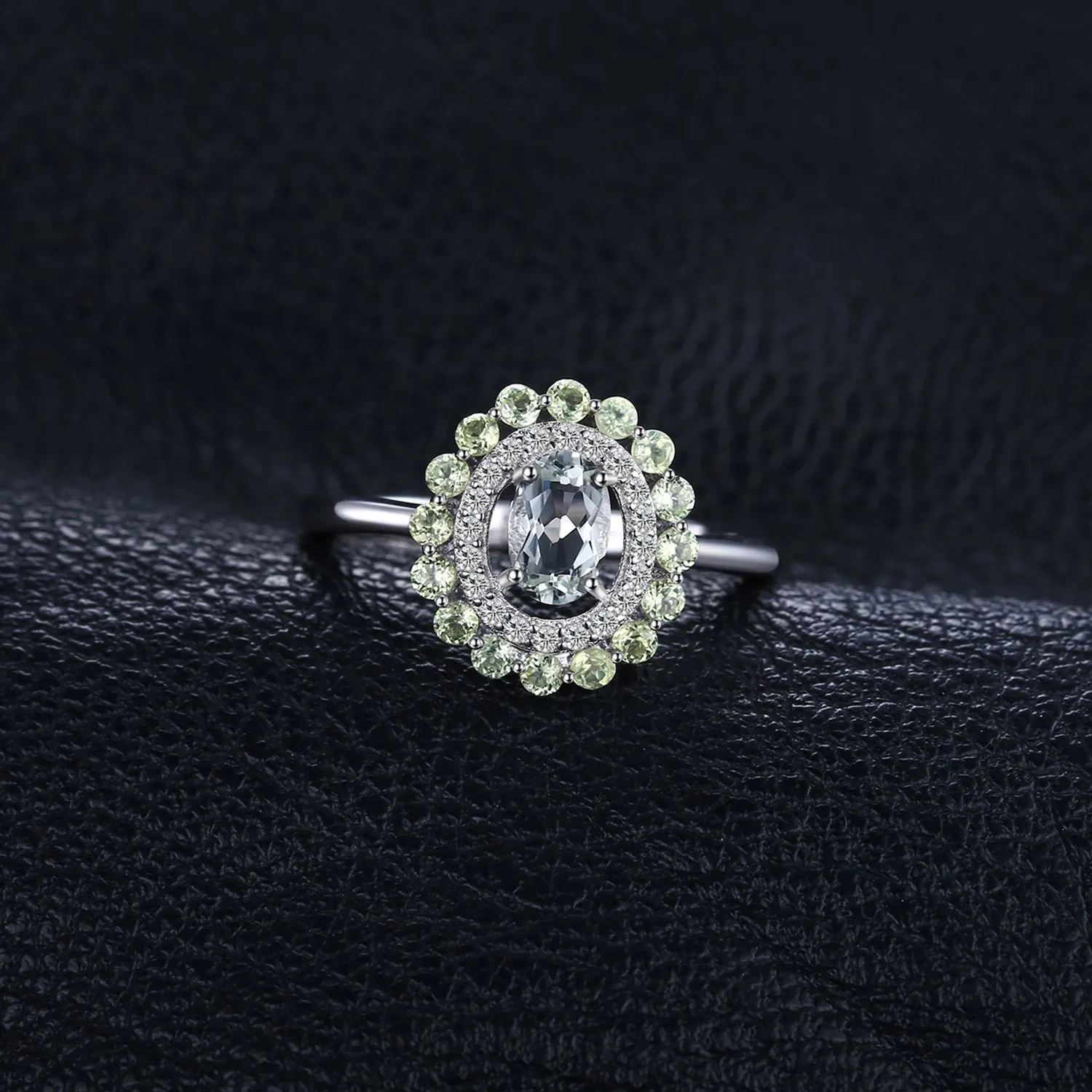 JewelryPalace Halo Anello Ovale Peridoto Verde Argento