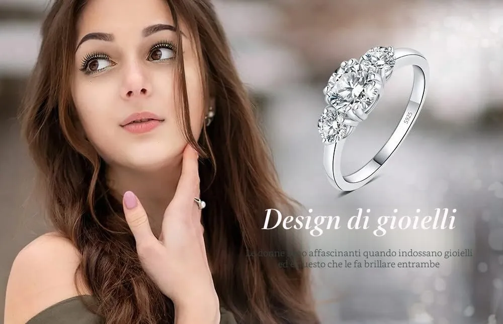 JewelryPalace Classico 1ct Tre Pietre Anello Argento Zirconia Rotonda