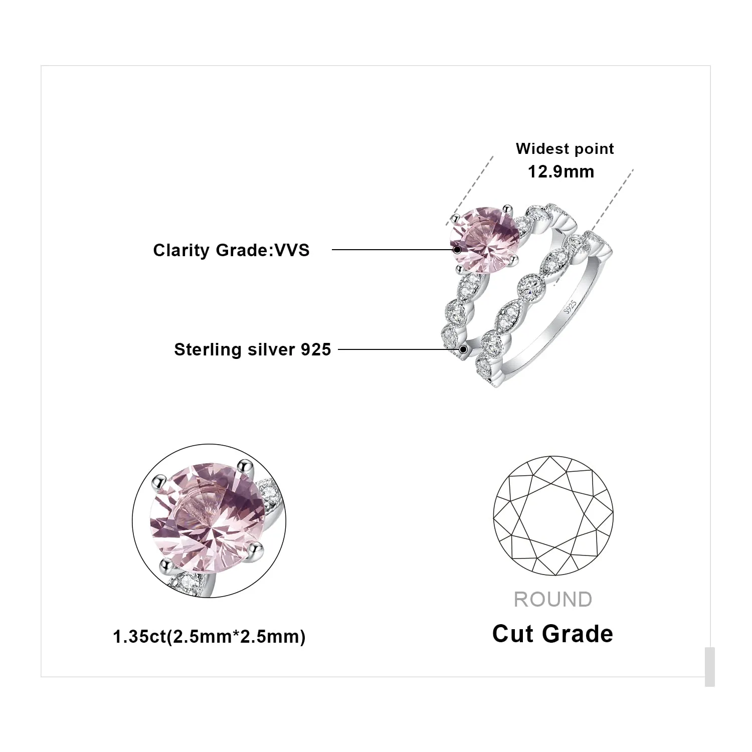 JewelryPalace Vintage Halo Anello Morganite Pera Oro Rosa